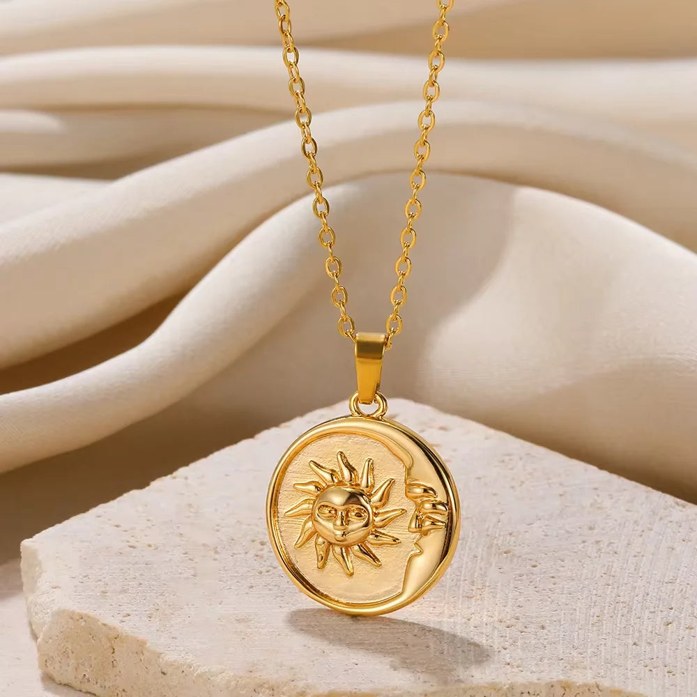 Collier géométrique avec pendentif tournesol – Chaîne de clavicule en acier inoxydable pour femme