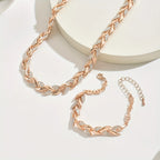 Elariah Rose Gold Plated Twisted Necklace & Bracelet Jewelry Set with Crystal Glass Accents – Elegant Party Gift for Women