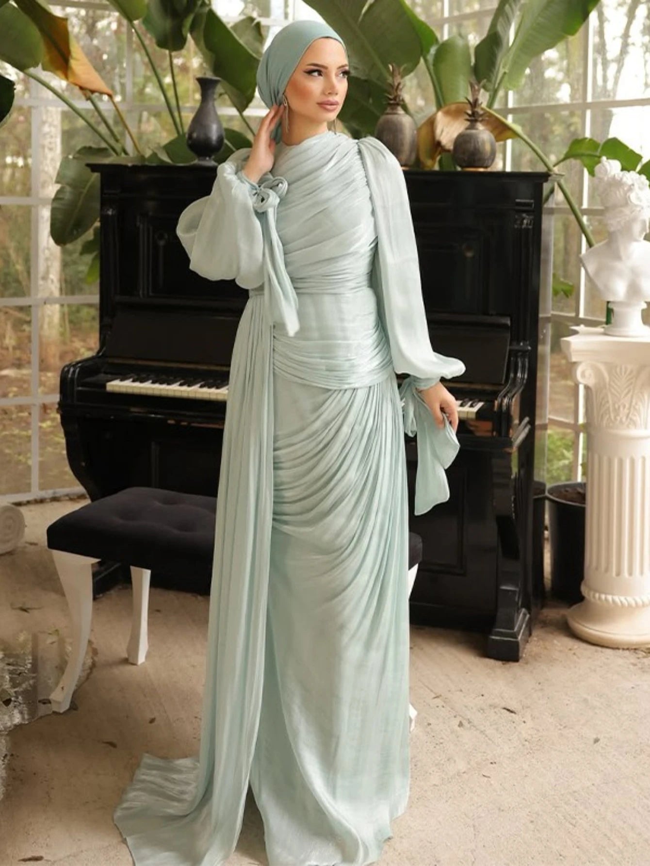 Robe maxi caftan soyeuse et modeste Elariah pour femmes – Abaya musulmane à manches longues, Jalabiya, tenue décontractée et de soirée