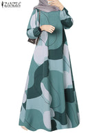 Elariah Women's Printed Maxi Kaftan Dress – Loose Fit Long Sleeve O-Neck Modest A-Line Abaya