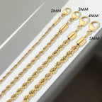 Bracelet à chaîne torsadée pour femme – Bracelet minimaliste en acier inoxydable doré ou argenté (2 mm / 3 mm / 4 mm / 5 mm)