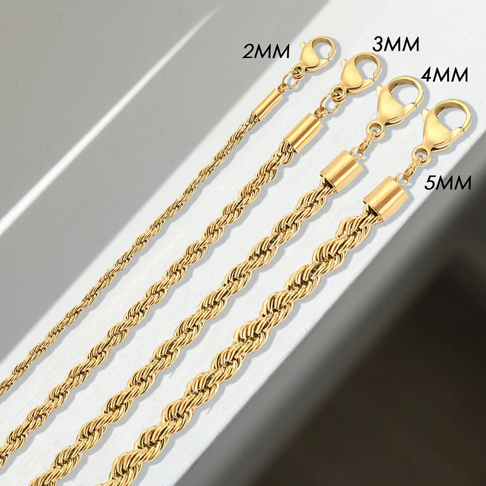 Bracelet à chaîne torsadée pour femme – Bracelet minimaliste en acier inoxydable doré ou argenté (2 mm / 3 mm / 4 mm / 5 mm)