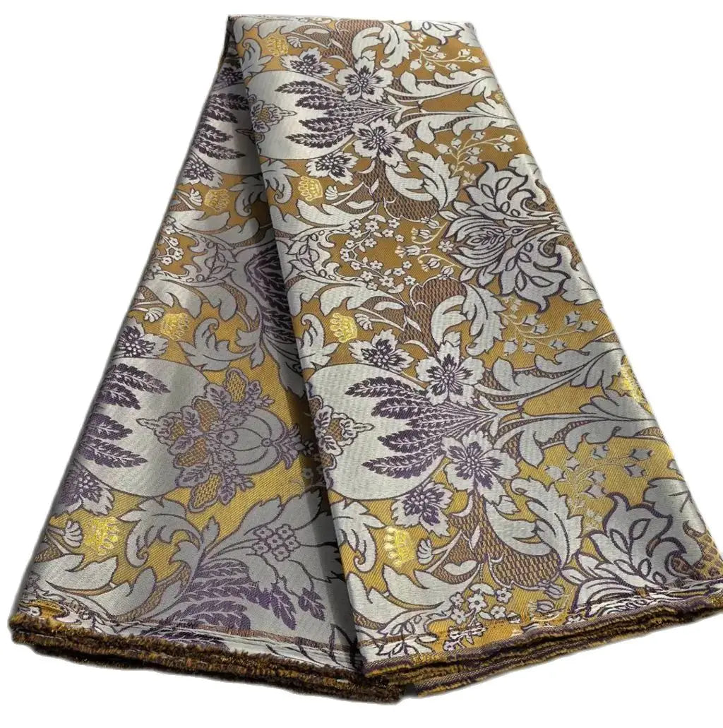 African Damask Lace Fabric (2.5 or 5 Yards) – Thick Jacquard Brocade for Aso Oke, Headwrap & Bridal Dresses