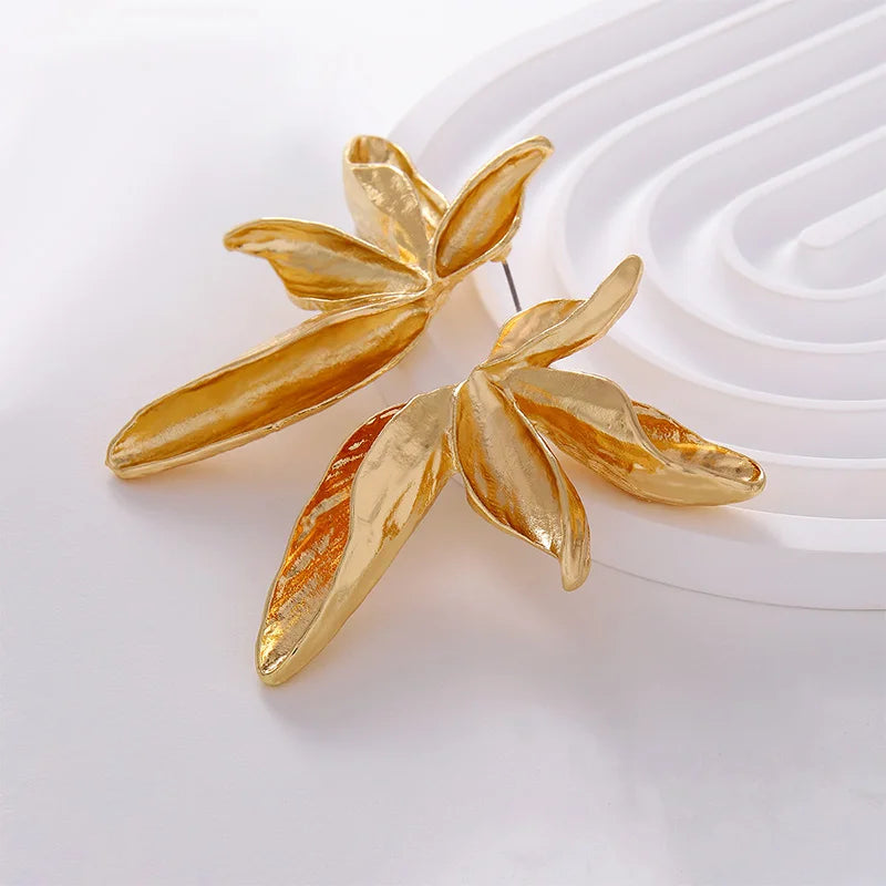Large Textured Metal Flower Stud Earrings – Bold Statement Jewelry for Women
