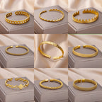 Bracelet jonc ajustable de luxe en acier inoxydable – Bijou manchette doré étanche pour femme