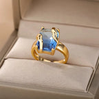 Bague cœur plaquée or de luxe avec zircones colorées – Bague cocktail ajustable en acier inoxydable pour femme