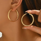 Pendientes de aro redondos trenzados clásicos: acero inoxidable, estilo vintage, dorados y plateados.