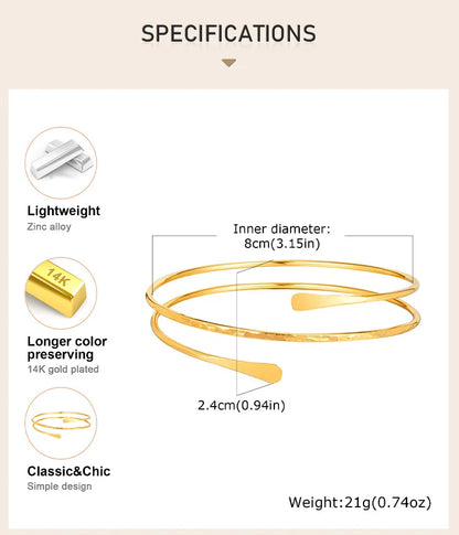 Minimalist Gold Plated Upper Arm Cuff Bracelet – Trendy Statement Armband Jewelry for Women