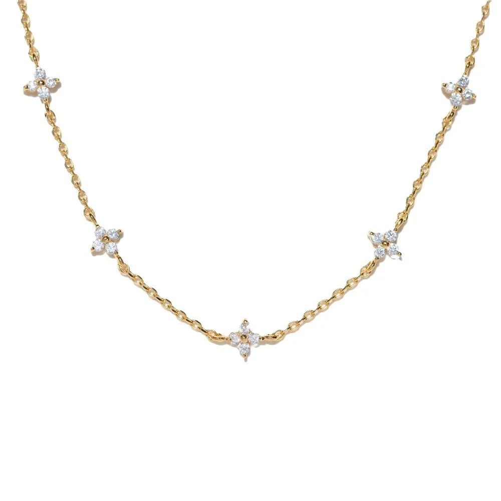 Collier trèfle à quatre feuilles plaqué or 18 carats pour femme – Acier inoxydable avec détails en zircone | Cadeau bijou de luxe