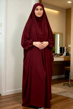 Abaya de prière à capuche pour femmes Elariah avec khimar long hijab | Vêtement de prière islamique modeste | Tissu Nida coupe ample