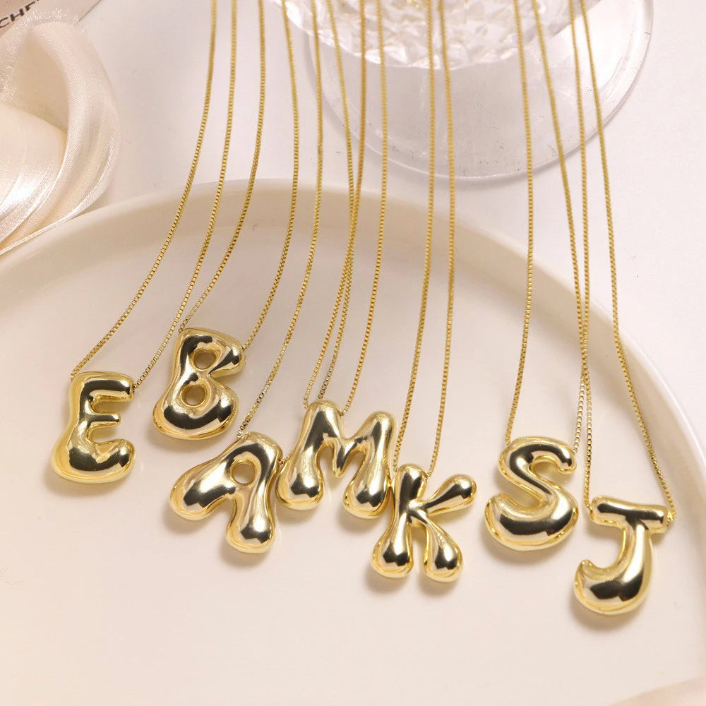 Golden Initial Necklace – Chunky Bubble Letter Pendant in Stainless Steel | Elariah Jewelry