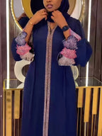 Luxury Chiffon Abaya Dress with Headscarf & Belt – African Boubou Kaftan Evening Maxi