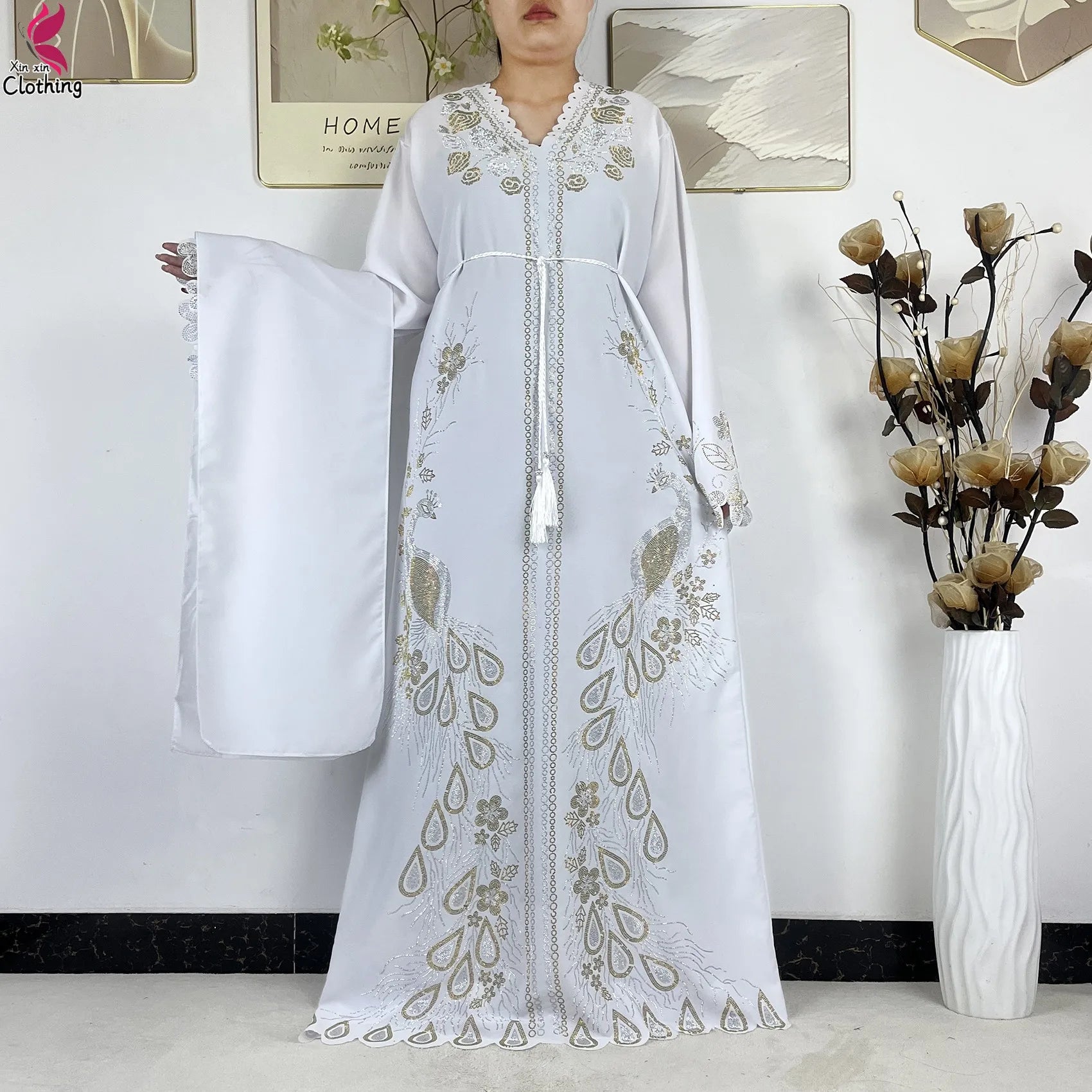 Elariah Diamond Chiffon Modest Abaya Dress – Elegant Long Sleeve Islamic Maxi Robe