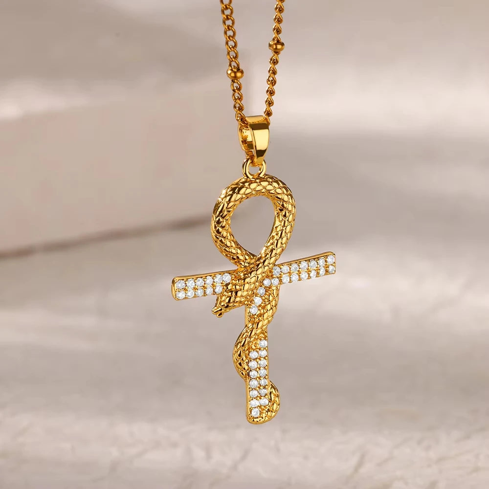 Collier pendentif serpent gothique – Ras-de-cou en acier inoxydable doré pour femme