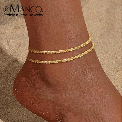 Adjustable Gold Plated Stainless Steel Anklet for Women – Waterproof Classic Chain Anklet 20+3cm | ELARIAH