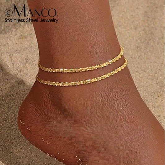 Adjustable Gold Plated Stainless Steel Anklet for Women – Waterproof Classic Chain Anklet 20+3cm | ELARIAH
