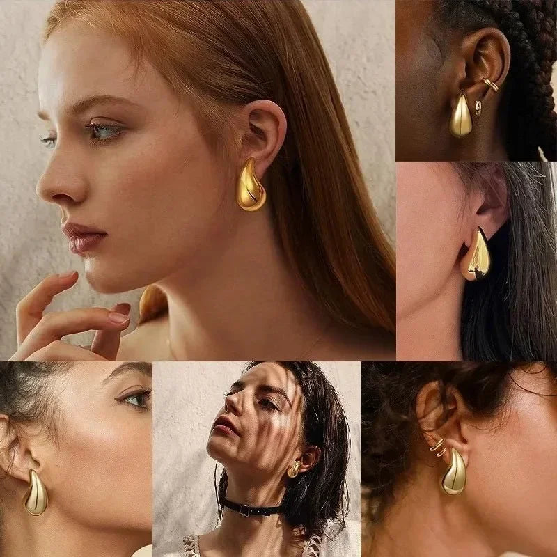 Vintage Chunky Dome Teardrop Earrings – 925 Sterling Silver with 18K Gold Plating