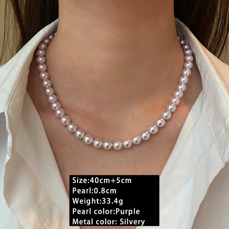 Collier de perles de culture rose et violettes – Élégant collier ras-de-cou plaqué or pour femme