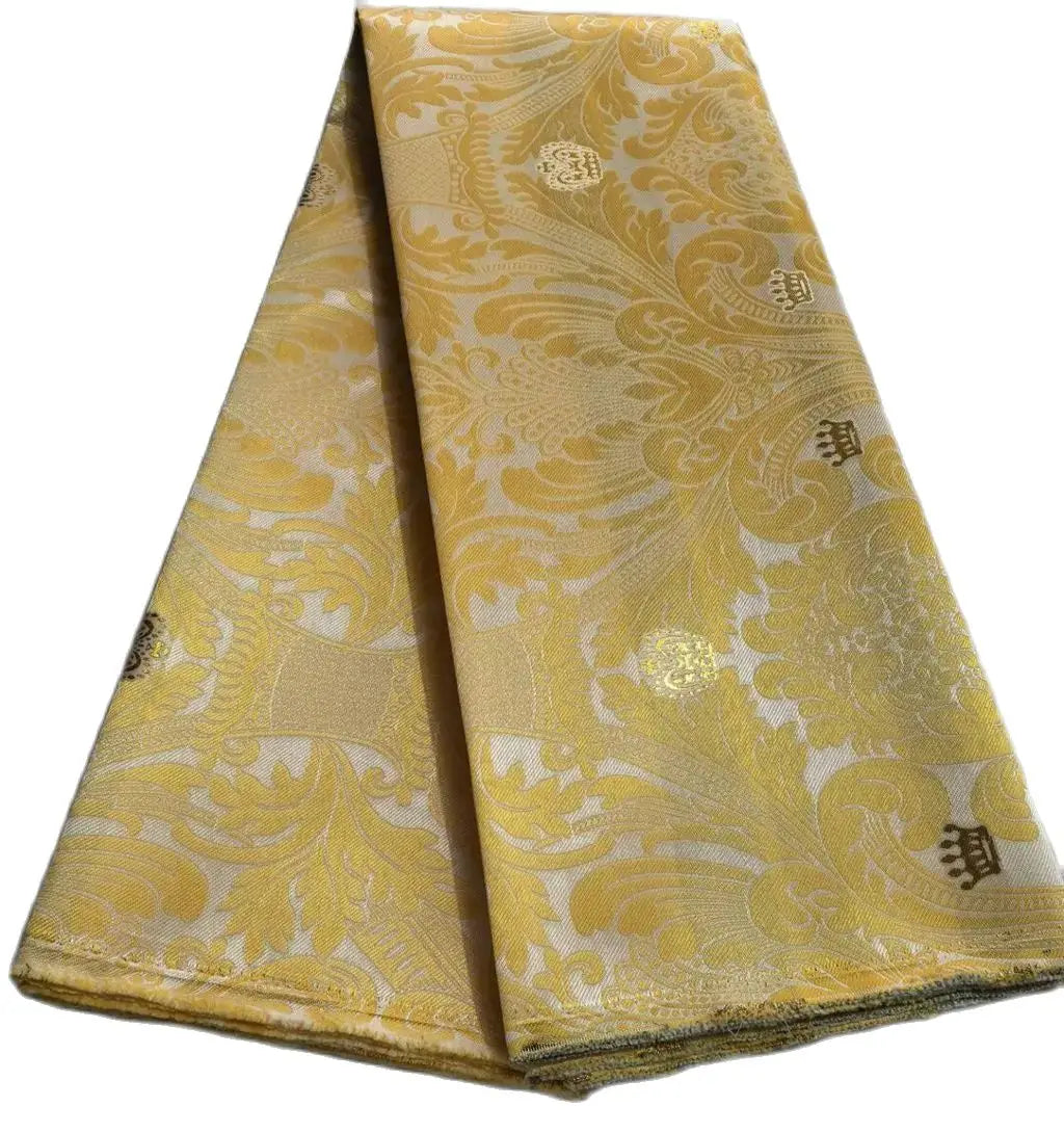 African Damask Lace Fabric (2.5 or 5 Yards) – Thick Jacquard Brocade for Aso Oke, Headwrap & Bridal Dresses