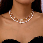 Collar bohemio de conchas de playa: gargantilla con colgante de concha y estrella de mar para mujer