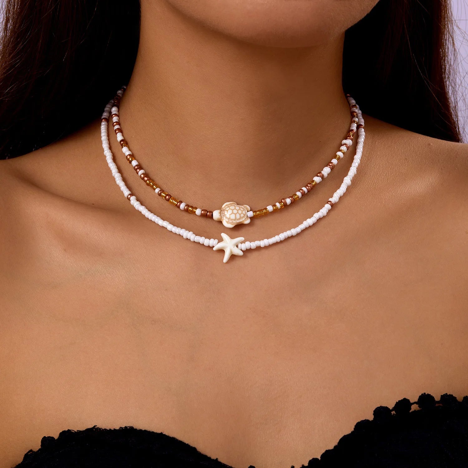 Collier coquillage bohème pour femme – Pendentif coquillage et étoile de mer