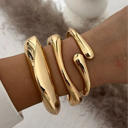 Vintage Punk Geometric Cuff Bangles – Gold & Silver Metal Bracelets for Women & Men