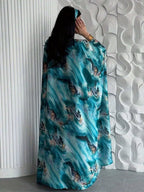 Elegant Printed Pullover Abaya for Women – Loose Fit Full Sleeve Islamic Maxi Kaftan Dress (One Size)