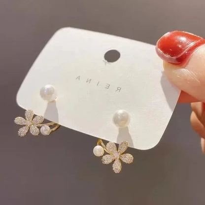 Pearl Petal Ball Drop Earrings – Long Geometric Flower Earrings for Women
