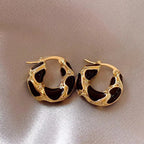 Pendientes de aro pequeños de esmalte vintage: aros texturizados chapados en oro para mujer