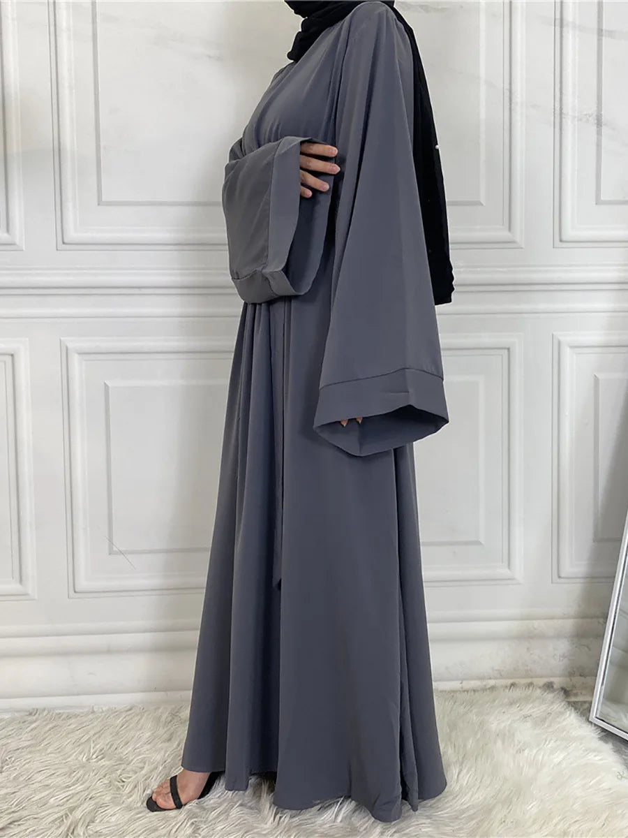 Elegant Modest Maxi Dress with Waist Tie – Long Sleeve Woven Abaya Style Dress for Women (All Season)