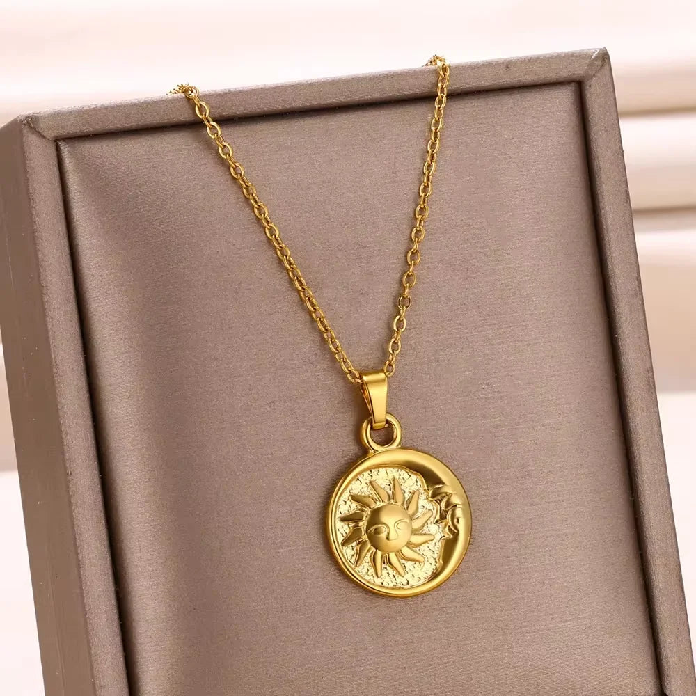Collier géométrique avec pendentif tournesol – Chaîne de clavicule en acier inoxydable pour femme