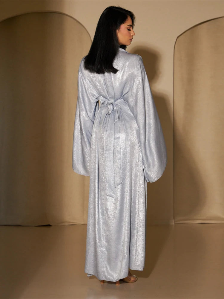 Elariah Luxury Satin Abaya Dress for Women – Modest Islamic Kaftan with Waist Sash, Long Sleeve Maxi Dress