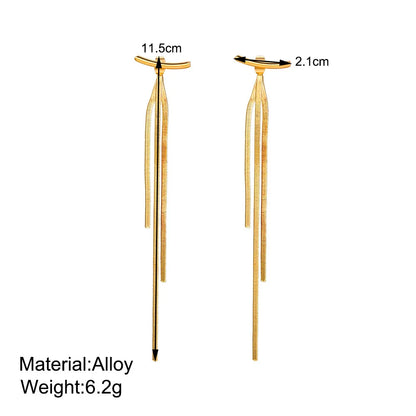 Gold Bling Tassel Statement Earrings – Elegant Long Drop Design for Women
