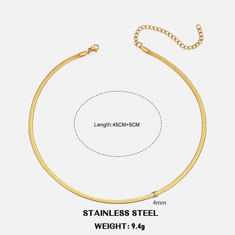 Collier ras du cou classique à chaîne serpent plate – Motif chevrons en acier inoxydable, or et argent