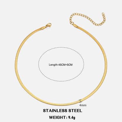 Classic Flat Snake Chain Choker Necklace – Stainless Steel Herringbone Design in Gold & Silver