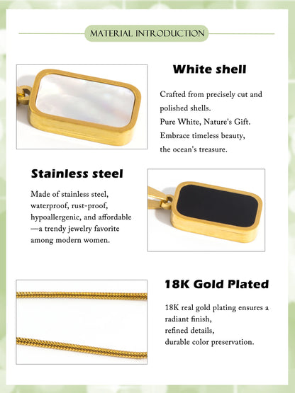 Double-Sided Square Pendant Necklace – 18K Gold Plated Stainless Steel, Hypoallergenic Jewelry for Women