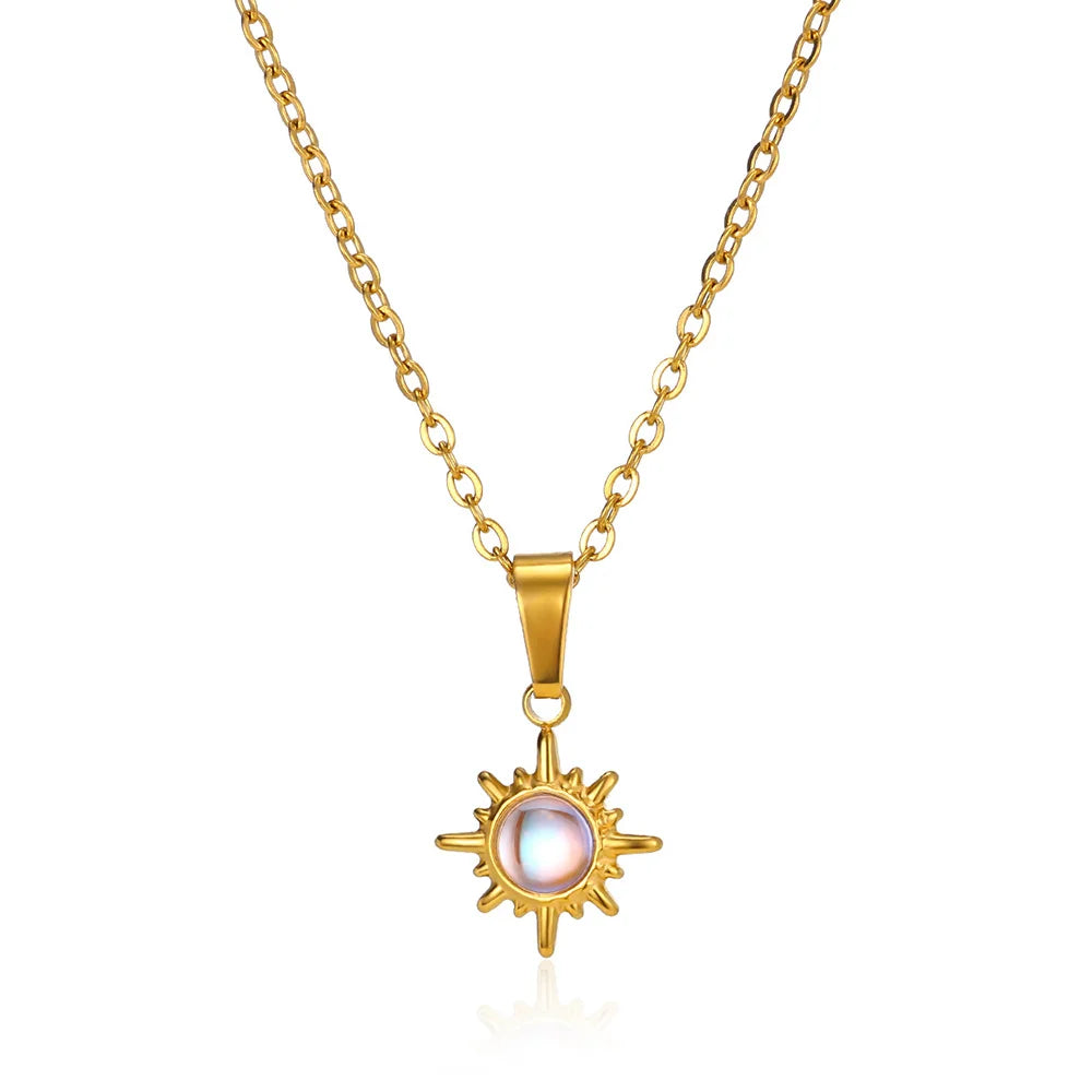 Sunflower Pendant Geometric Necklace – Stainless Steel Clavicle Chain for Women