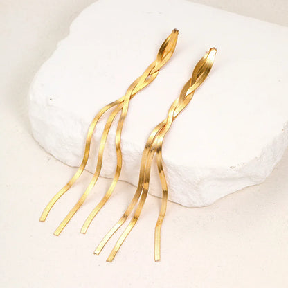 Gold Bling Tassel Statement Earrings – Elegant Long Drop Design for Women