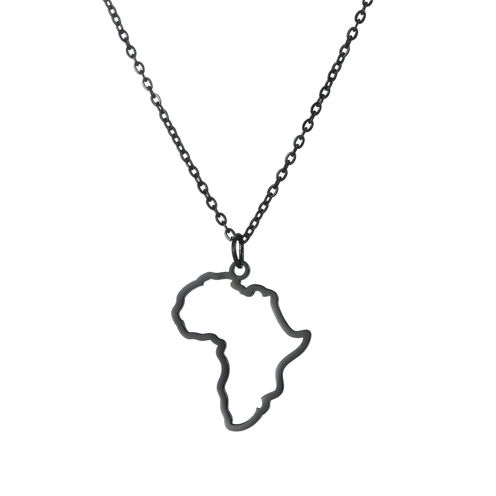 Collier pendentif tendance carte d'Afrique pour femme – Collier géométrique en acier inoxydable, coloris or, or rose ou acier.