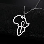 Collar con colgante de mapa africano de moda para mujer – Collar geométrico de acero inoxidable con la bandera de África, color oro, oro rosa o acero