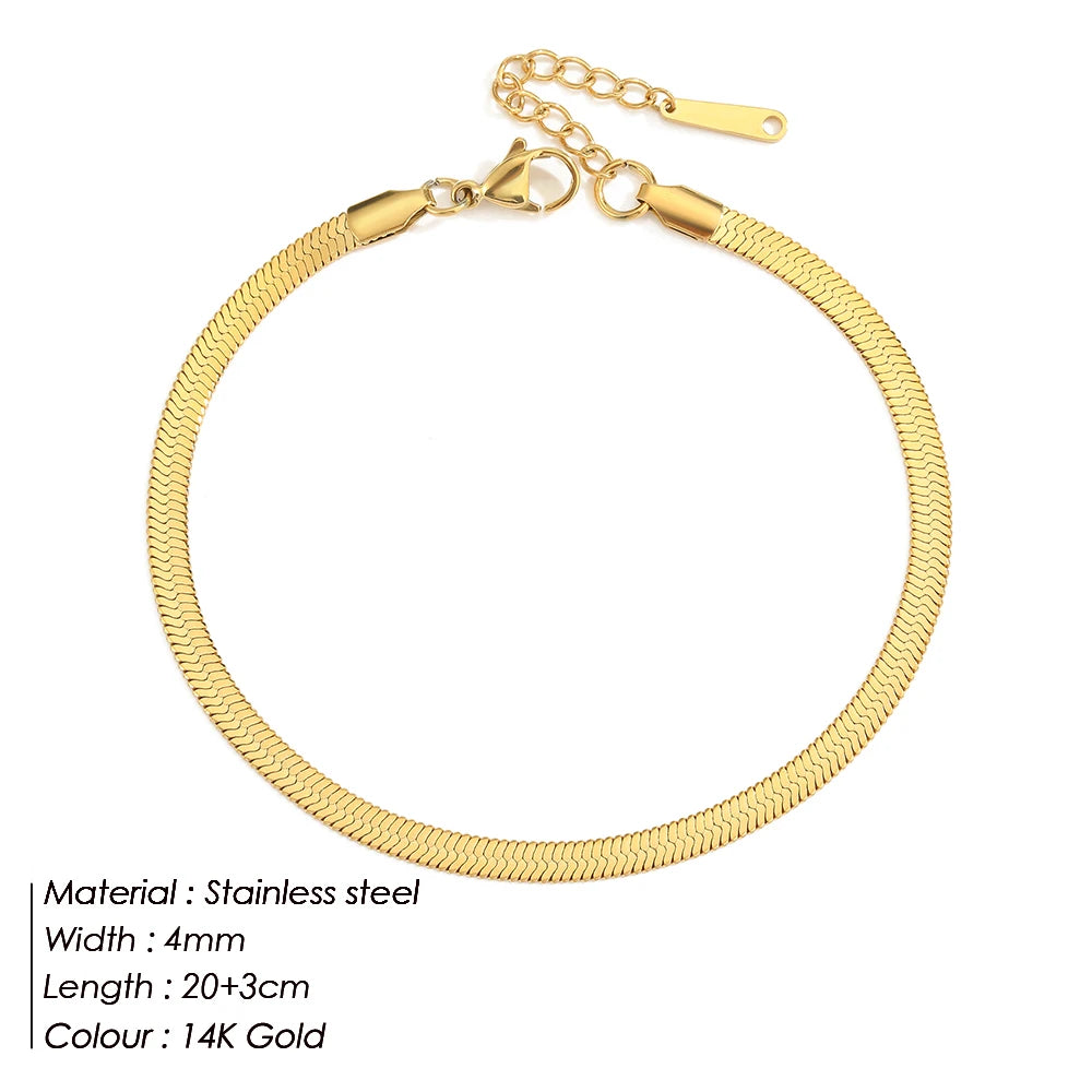Bracelet de cheville serpent en acier inoxydable 4 mm pour femme – Bracelet de cheville minimaliste et étanche pour la plage, chaîne ajustable et inaltérable