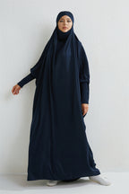 Elariah Hooded Modest Abaya Dress – Loose Fit One-Piece Jilbab with Smocked Sleeves (Black)