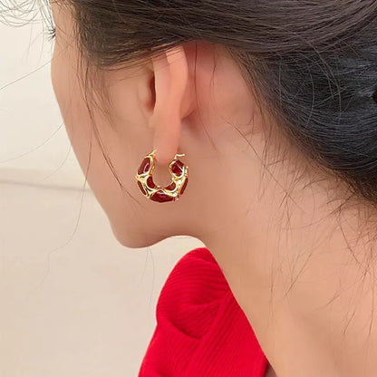 Vintage Enamel Small Hoop Earrings – Gold Plated Textured Statement Hoops for Women