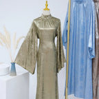 Elariah Luxury Satin Abaya Dress for Women – Modest Islamic Kaftan with Waist Sash, Long Sleeve Maxi Dress
