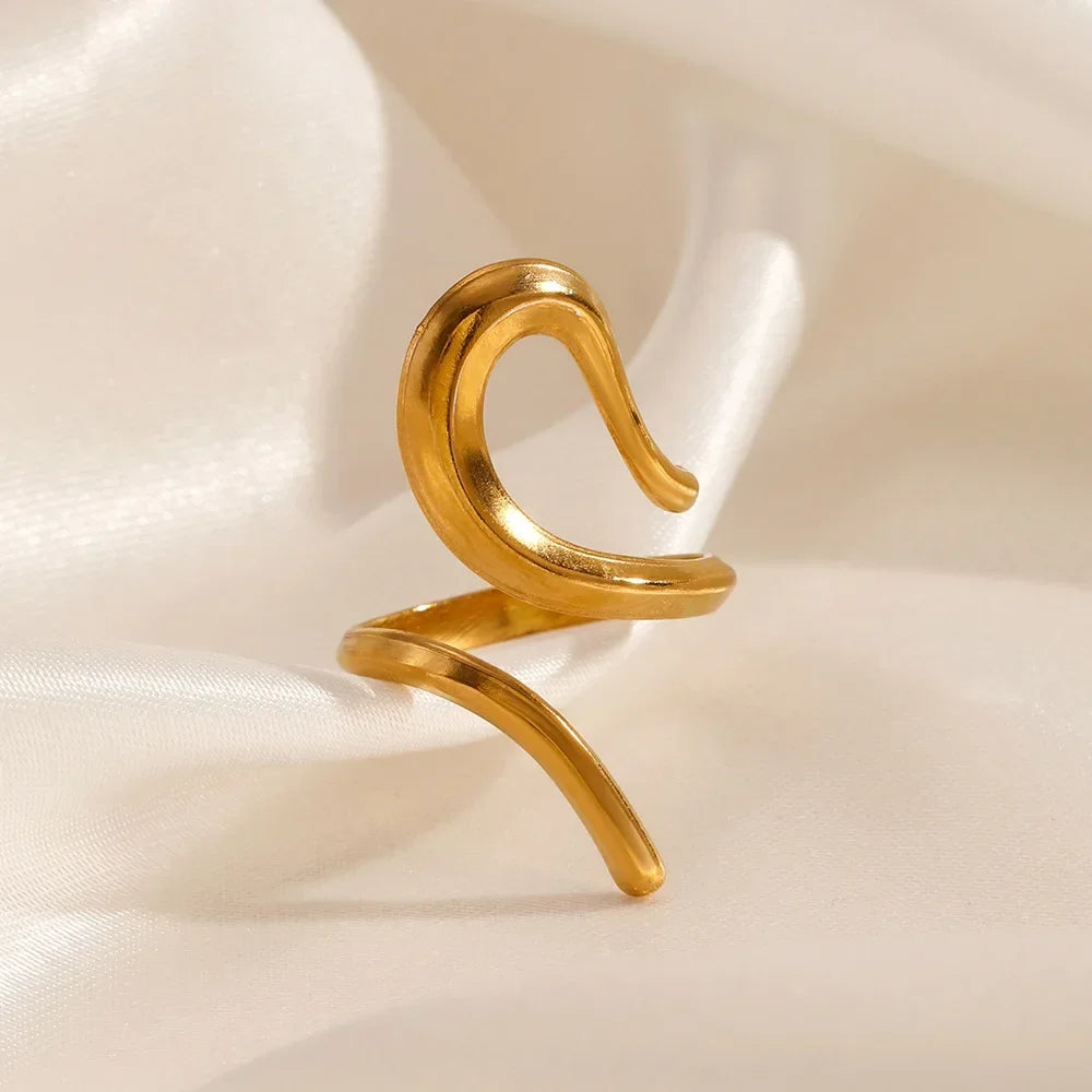 Bague cocktail géométrique Elariah en acier inoxydable plaqué or 14 carats – Bague de soirée audacieuse pour femme