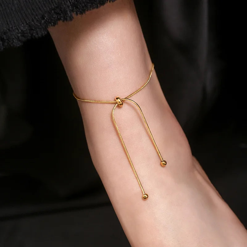 Gold Stainless Steel Cuban Curb Chain Anklet for Women – Adjustable Trendy Beach Anklet Bracelet