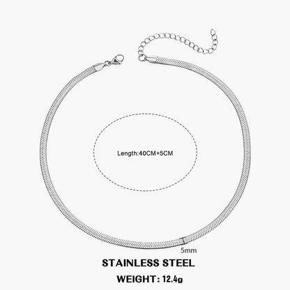 Classic Flat Snake Chain Choker Necklace – Stainless Steel Herringbone Design in Gold & Silver