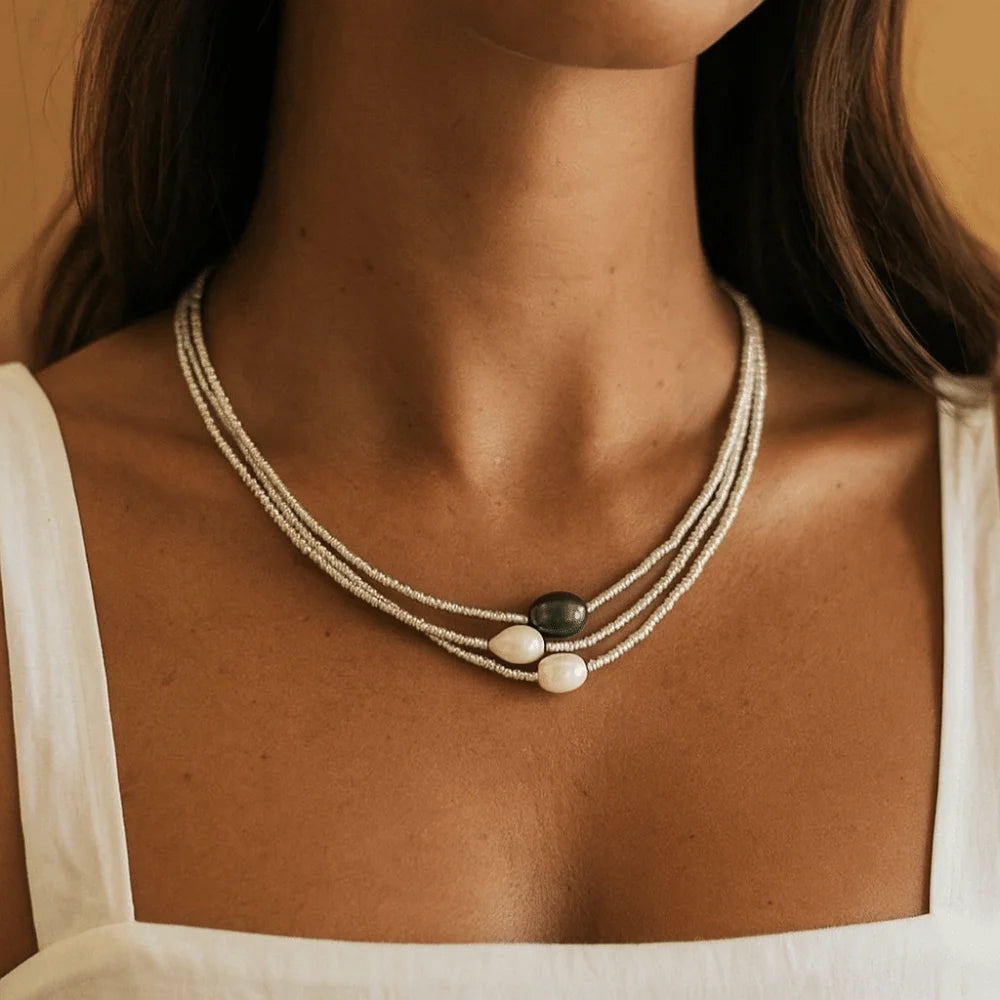 Collier de perles d'eau douce artistique et rétro – Pendentif bohème fait main