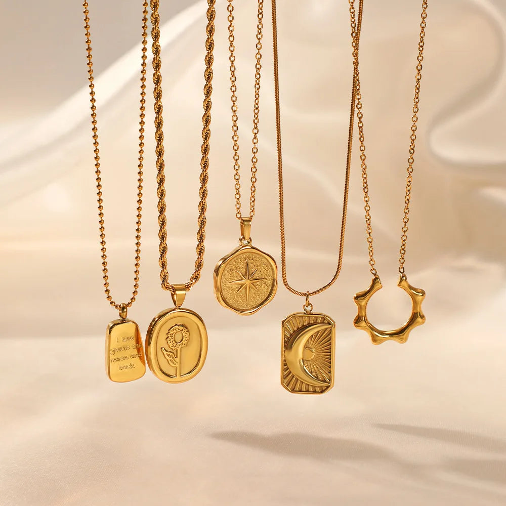 Collier vintage français étoile et lune – Chaîne pendentif céleste en acier inoxydable 316L (unisexe, doré) | ELARIAH