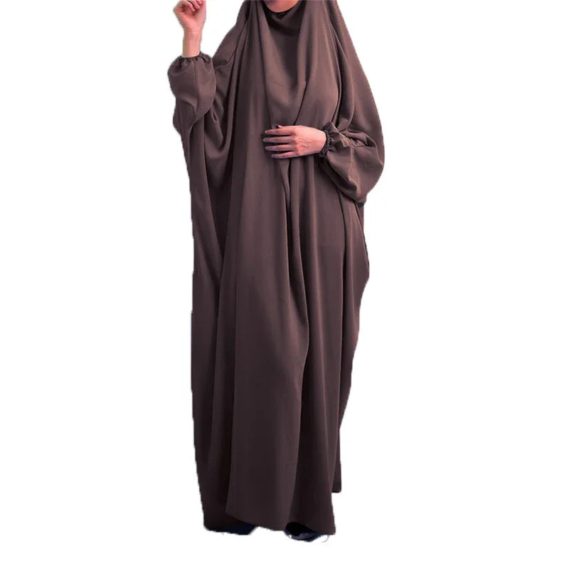 Abaya de prière à capuche pour femmes Elariah avec khimar long hijab | Vêtement de prière islamique modeste | Tissu Nida coupe ample